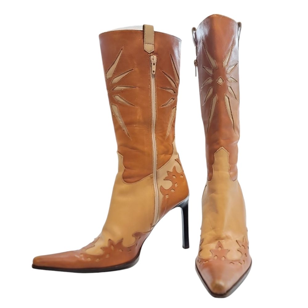 Vintage  y2k cowboy knee high  heeled pointed  boots
